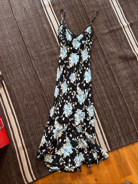 Betsey Johnson Dresses & Skirts - VINTAGE Floral Black Maxi Slip Dress with Light Blue Blooms